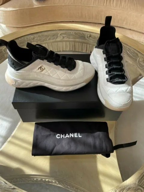 CHANEL VELVET CALFSKIN Mixed Fibers CC Sneakers 37 Ivory Black $700.00 -  PicClick