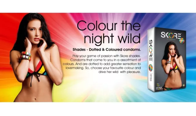 100 Profilattici Di Nuovo SKORE Tonalità a Pois & Colorati Colore Il Notte Wild