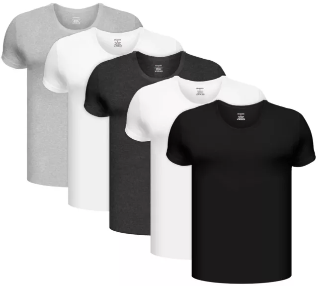 BRUBAKER Lot de 5 Tee-Shirt Manches courtes Col rond Homme Coton Extra Longue