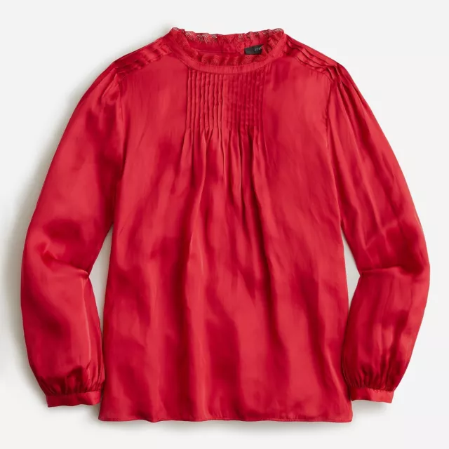 J. CREW NWT Red Ruffleneck Drapey Blouse Top Size Large