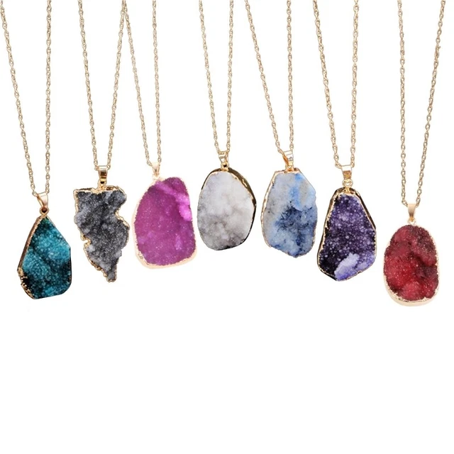 Irregular Crystal Stone Clavicle Chain Gold Edge Charm Necklace Meditation Chain