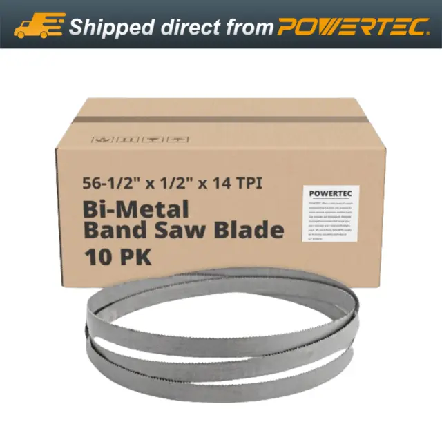 POWERTEC 13350-P10 56-1/2" x 1/2" x 14 TPI Bi-Metal Band Saw Blade, 10PK