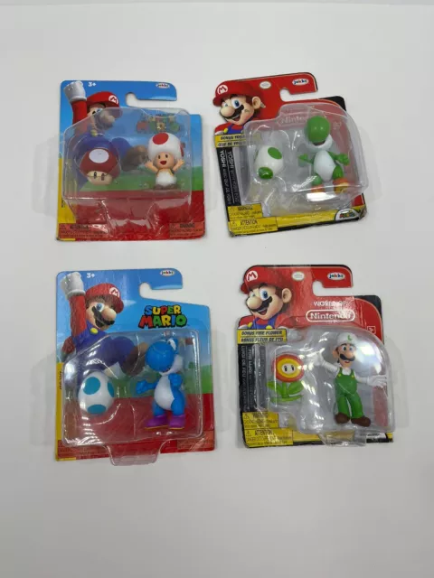 Lot of 4 Jakks Pacific Super Mario 2.5" Action Figures Toad Yoshi Luigi - New