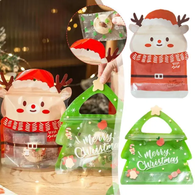 10pcs Christmas Festival Gift Bags Cookie Candy Packing Bags Gift Plastic N P9S6