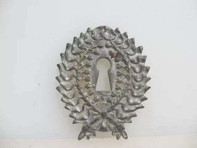 Antique Brass Escutcheon Keyhole Plate Old Hardware Victorian Nouveau Nickel