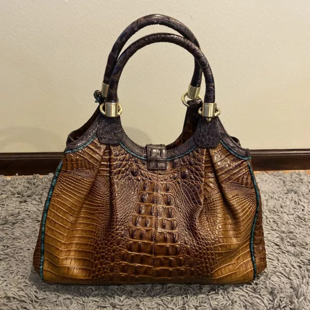 BRAHMIN Elisa Croc Embossed Brown Leather Hobo Satchel Handbag 3
