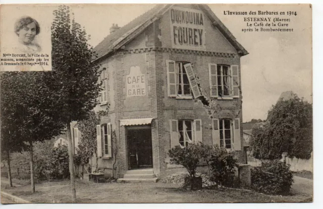 ESTERNAY - Marne - CPA 51 - le café de la Gare bombardé pendant la guerre 1914