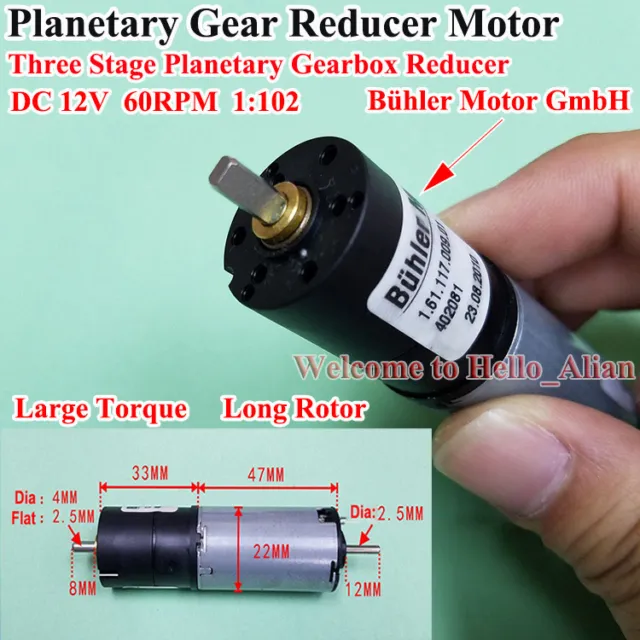 DC12V 60RPM Planetary Gearbox Gear Motor Large Torque Bühler Motor for Robot DIY