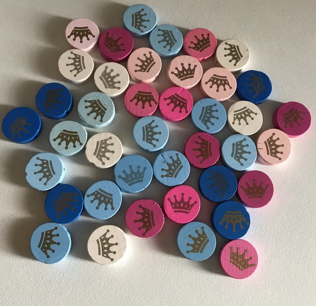 30Pcs Multi Coloured Mixed Crown Wooden Beads For Jewellery, Making Kids Crafts