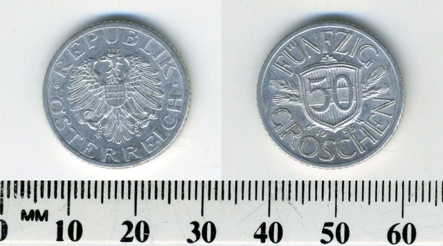 Austria 1955 - 50 Groschen Aluminum Coin - Imperial Eagle with Austrian shield