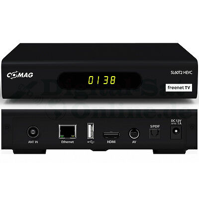 Noir PVR Ready, H.265, HDTV, HDMI, système d'accès IRDETO pour Freenet TV, Lecteur multimédia, USB 2.0, 12 V Comag Récepteur SL60T2 Full HD HEVC DVBT/T2 