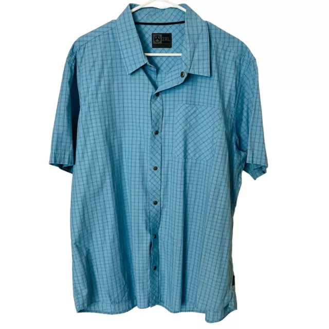 Magpul Industries Shirt Mens 2XL Blue Plaid Short Sleeve Snap Front Camp Pocket