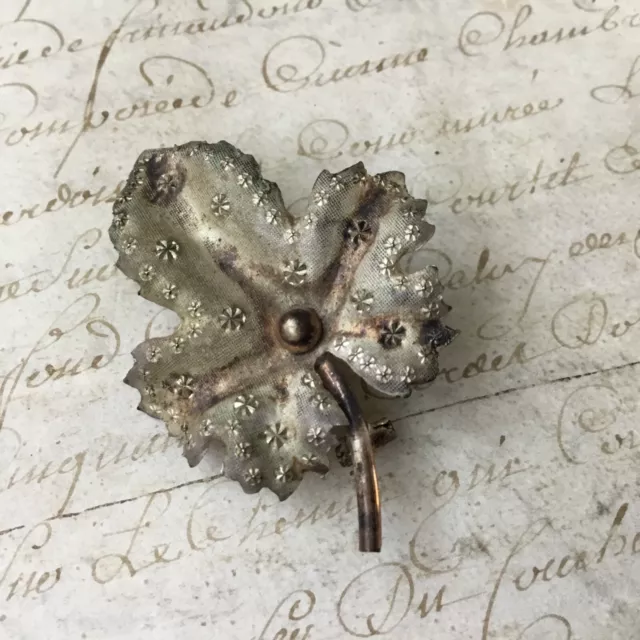 Broche Ancienne en Argent Amati 1900 Feuille French Brooch