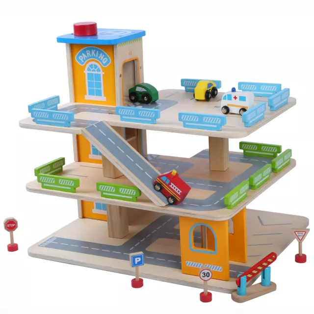 Wooden Car Park Garage With Lift Fun Toy Cars Boys Playroom