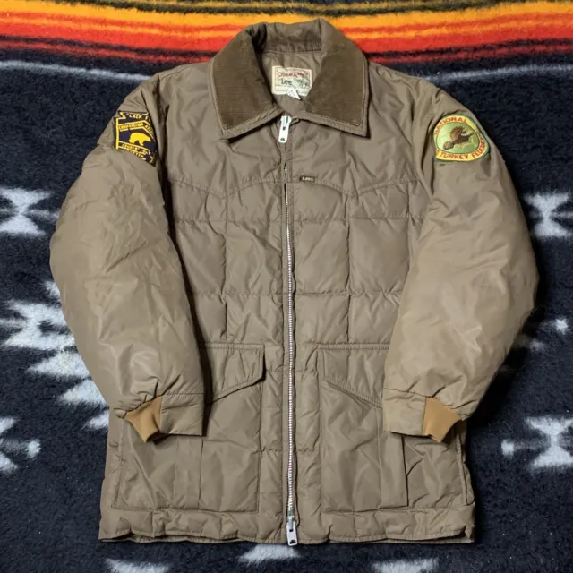 Sz M- Vintage 70’s Lee Storm Rider goose down jacket w/ patches men’s brown USA!