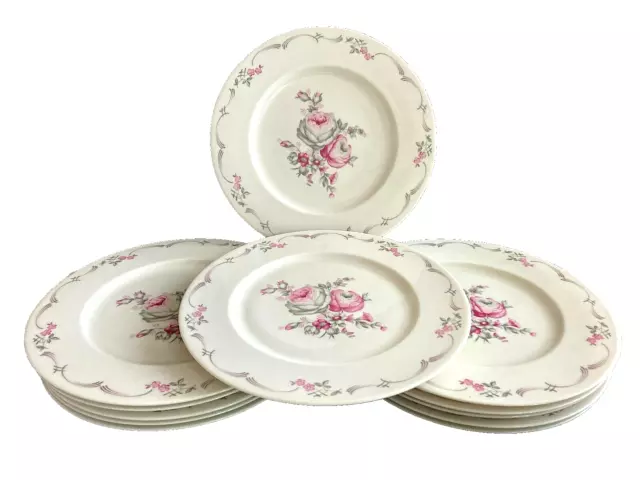 12  Vintage Castleton China Belrose Dinner Plates - Made in USA - 10 3/4"