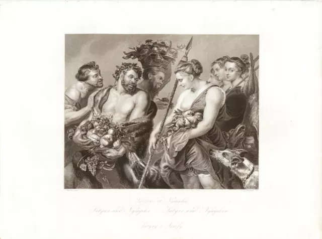 SATIRI E NINFE , di RUBENS, incisione  di  PAYNE ,  pubblicata 1867.