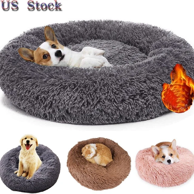 Extra Large Dog Cat Pet Calming Bed Comfy Fluffy Soft Dog Beds Round Soft Plush
