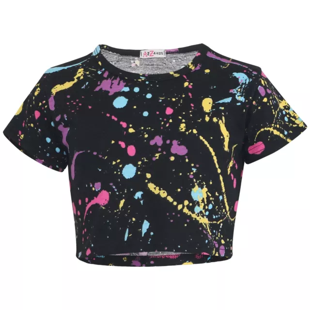 Kids Girls Top Tops Splash Print Stylish Fahsion Trendy T Shirt Crop Top 5-13 Yr