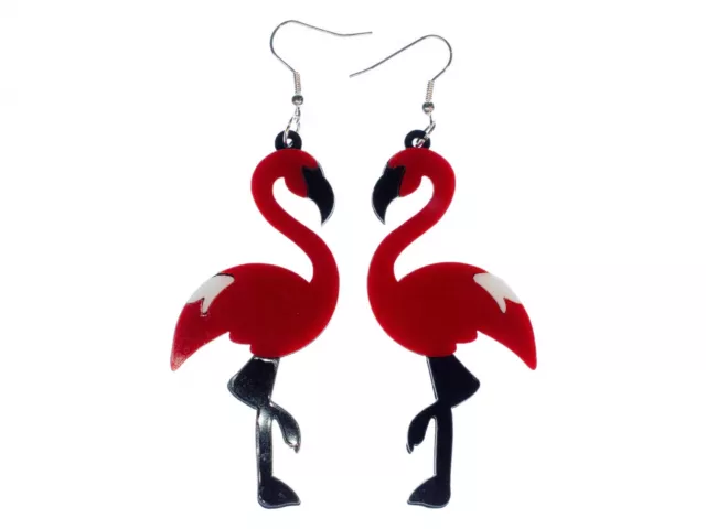 Flamingo Ohrringe Miniblings Hänger Wasservogel Vogel Kranich groß rot schwarz