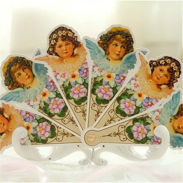 Lady Angel Folding Hand Fan Lolita Victorian Vintage Floral Tassel Cute New
