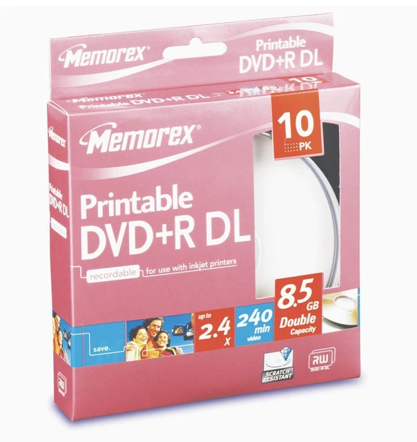 MEMOREX BEDRUCKBARE DVD+R DL 4x DVD Dual Layer 8,5GB 240 Min 10er Pack ...