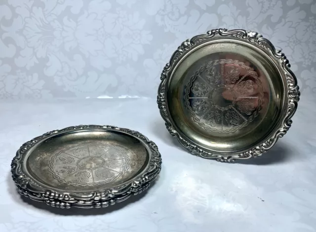 Set Of 6 Vintage Silver Plated Ornate Design Wine Coaster/Trinket Dish Hong Kong