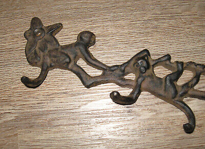 vintage heavy Cast Iron 15" inch MONKEY Tails Wall Hanger 5 Hooks JUNGLE Animal 2