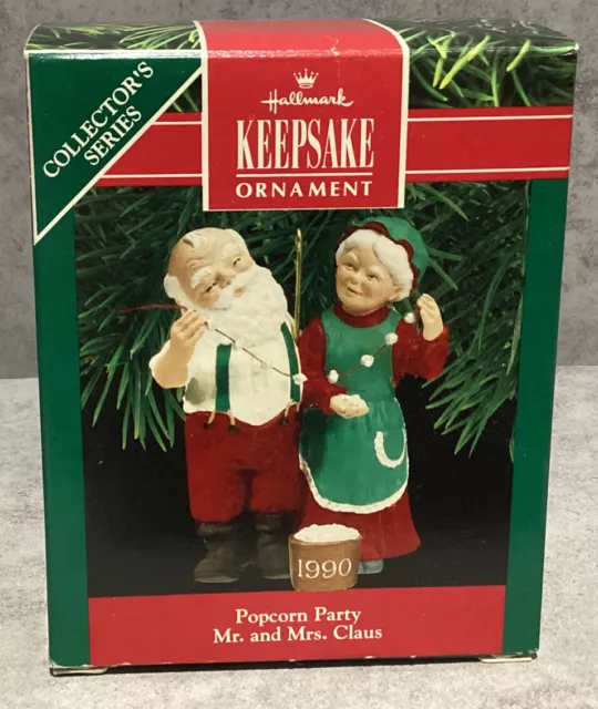 Hallmark Keepsake Ornament 1990 Popcorn Party #5 Mr. & Mrs. Claus Series