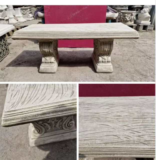 Large Stone Fancy Cast Straight Garden Bench Seat  Patio Furniture Outdoor Wide