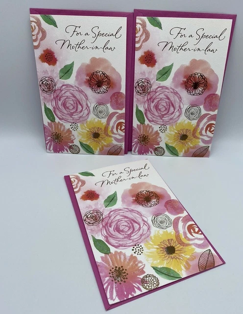 3 Cards Happy Birthday Mother-in-Law Large Floral Cards New American Greetings