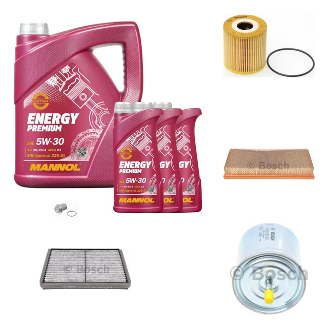 Bosch Pacchetto di Ispezione 8 L mannol Energy Premium 5W-30 per Volvo V40 Kombi