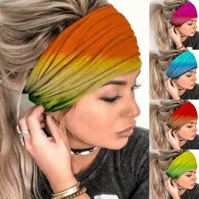 Women Yoga Wide Headband Cotton Turban Bandana Floral Print Hair Band Head Wrap