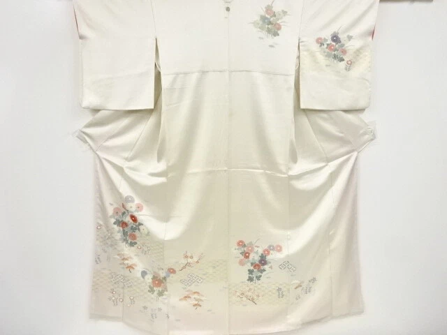 46816# Japanese Kimono / Antique Kimono / Embroidery / Floral Plants & Shipp