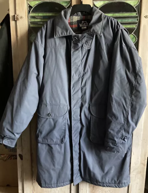 USA VTG Woolrich Parka Jacket Coat Wool Lined Pockets Zip Gray Mens L - NO HOOD