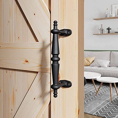 EaseLife 9" Barn Door Pull Handle,Rustic Black Cast Iron Grab,Easy Install