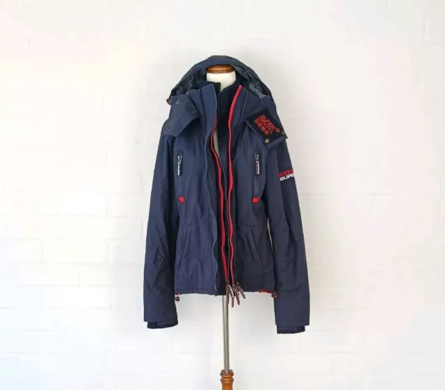 Superdry Women's Sz L Navy Blue Wind Yachter Winter Hooded Windbreaker Jacket