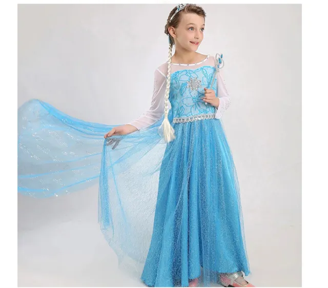 Kids Girls Princess ELSA Dress Queen Cosplay Costume Fancy Anna Dress&Free Crown 6