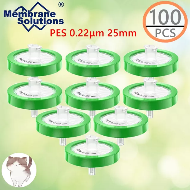 10-100pcs Lab Syringe Filters PES Membrane 0.22μm Pore Size 25mm Diameter HPLC