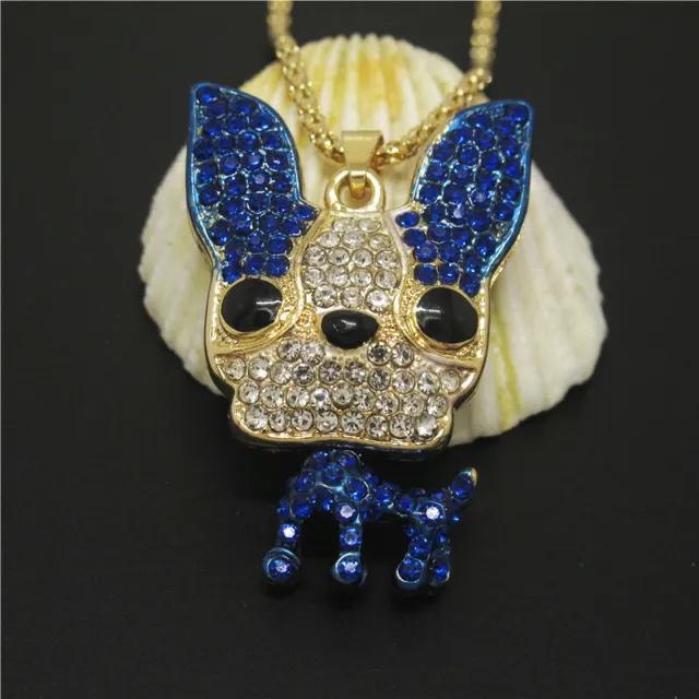 New Blue Bling Cute Puppy Dog Crystal Holiday gifts Pendant Women Necklace