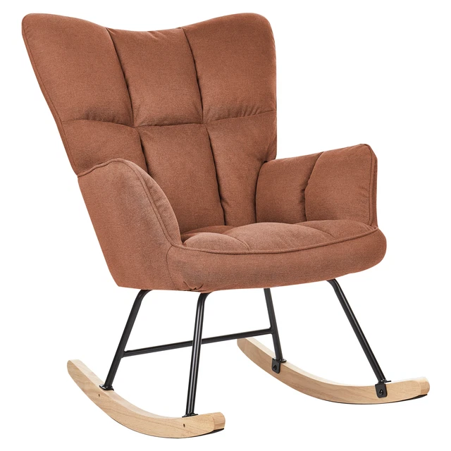 Fauteuil à Bascule Oulu - Tissu Bouclé Blanc, Pieds Bois/métal, Design Moderne Et Confortable