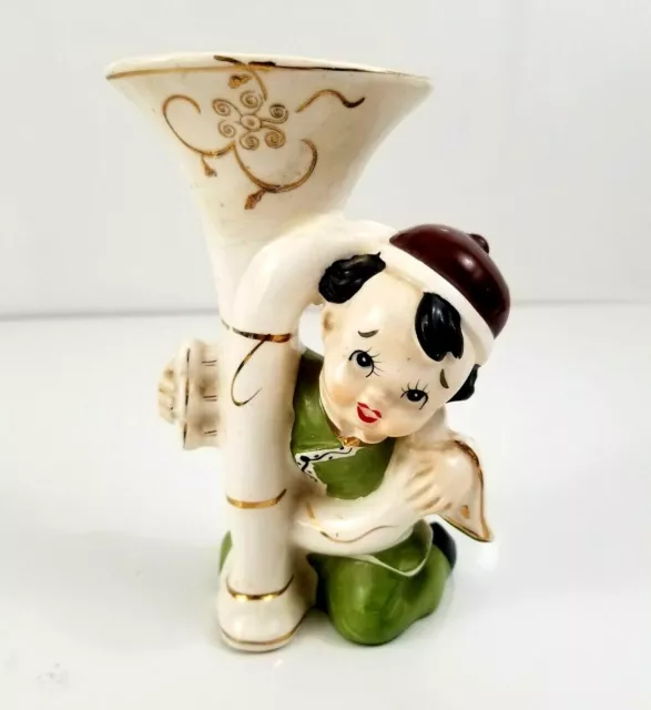 Vintage Oriental Asian Chinese Boy Figurine Porcelain Planter Vase Japan