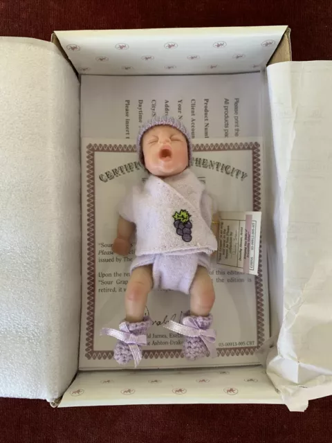 Ashton Drake Sour Grapes Dorothy Steven Mini 4.5" Vinyl Newborn Baby Doll NEW NI