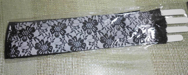 Theatrical Black Floral Lace Long Elbow Length Fingerless Gloves New in Pkg