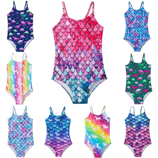 Mermaid Bikini Children's Swimsuit Cute Girl Openback Rainbow Swim Costume AU