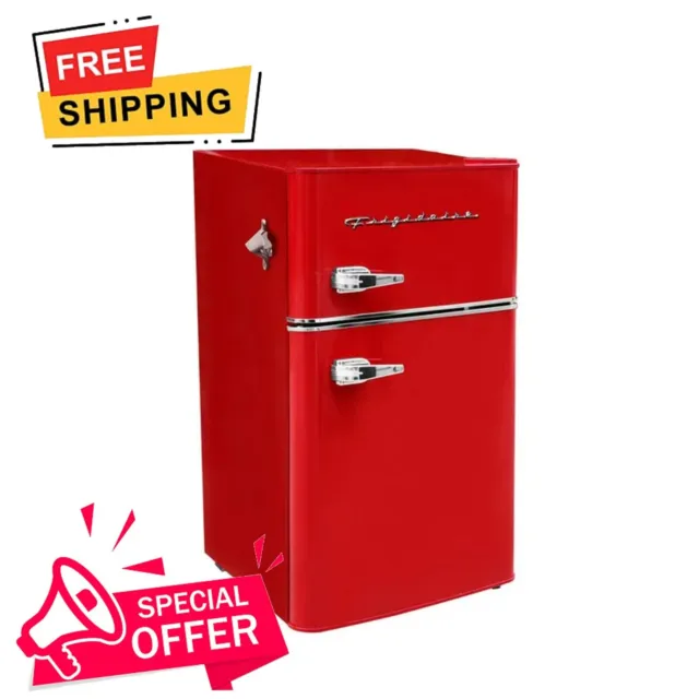 MINI FRIDGE RETRO Two Door Compact 3.2 Cu. ft. Red Refrigerator With ...