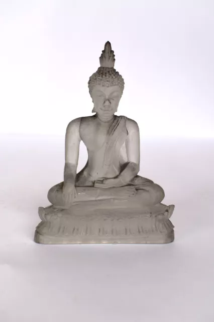 Burmese White Alabaster Sitting Buddha Statue In Antique Mandalay Style Rare