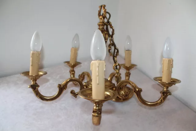 Louis XV Kronleuchter Lucien Gau Paris schwere vergoldete Bronze Lampe Prunk alt 3