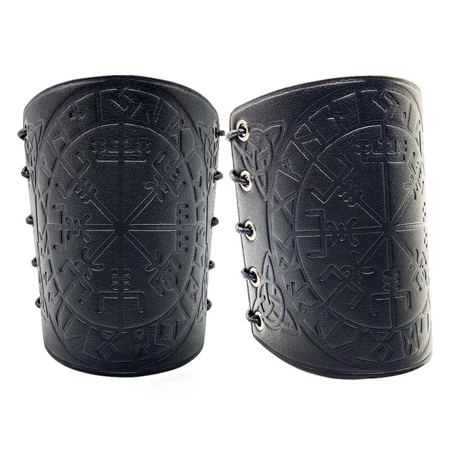 1 x (1 paio di oggetti di scena cosplay retrò vichinghi vegvisir braccio in pelle in rilievo Mello