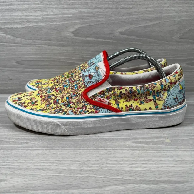 Vans Slip Ons Shoes Mens Size 11.5 Wheres Waldo? Beach Theme Colorful Canvas